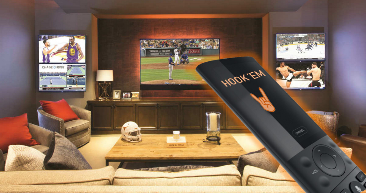 Texas Longhorn Super-Fan Gets 5-Screen Home Theater with Burnt-Orange Smart Lights