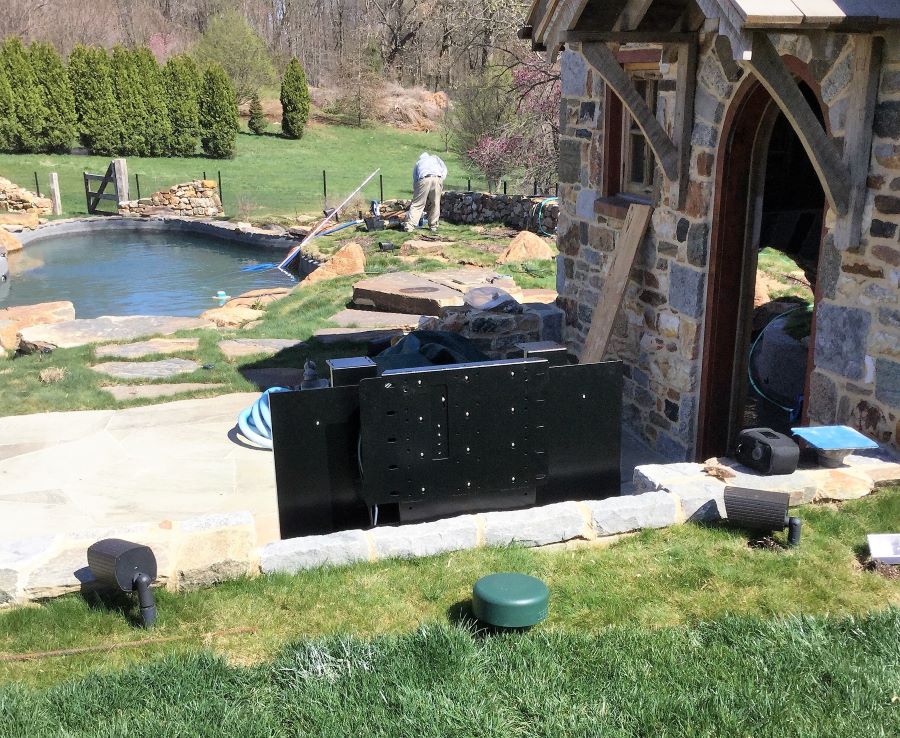 Integrator Rescues Poolside’s Country Cottage Aesthetic with Rustic Outdoor TV Placement, slide 5