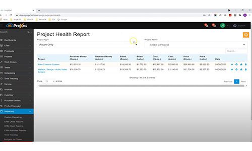 ProjX360 Project Health Report Dashboard