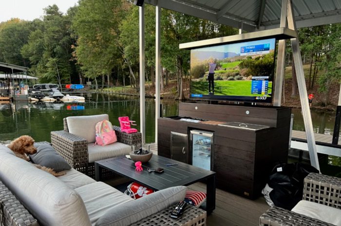 Cabinet Tronix Outdoor TV Lift Cabinet Bar & Fridge