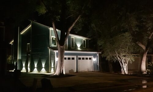 Front facing side of short-term rental property following recent integration of smart home systems.