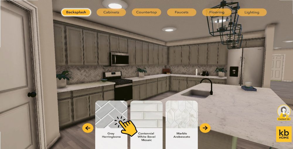 Selection of design options available for users to customize in the KB Homes metaverse home viewing.