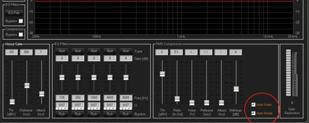 Limiting and compression settings in DSP