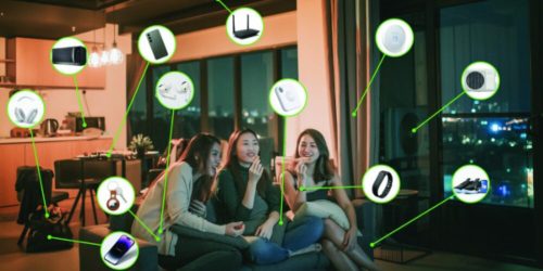 Device view display meant to represent technologies to be affected by AI, Video Analytics, Presence Detection in smart home security and automation.