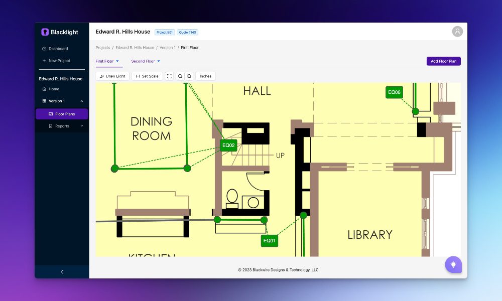 Blacklight Design linear lighting software tool interface by Blackwire Designs