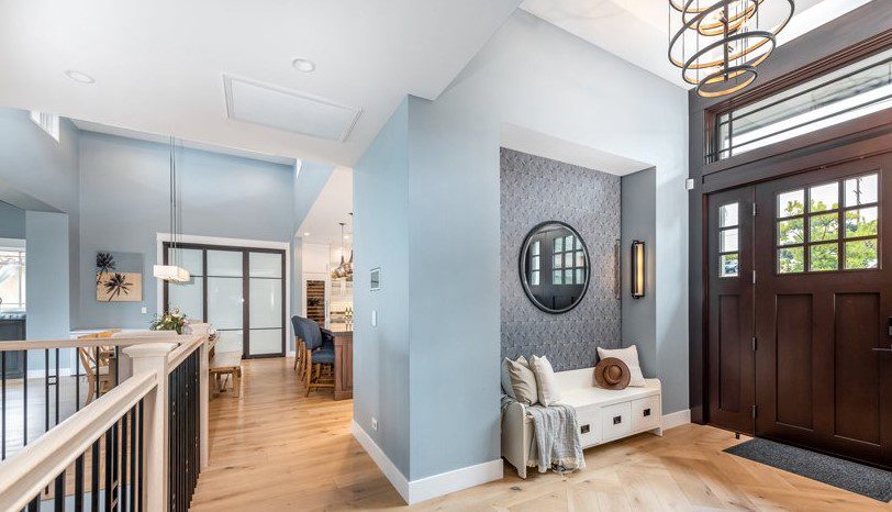 Foyer, entry area into Coastal Point smart home, California, Audio Impact