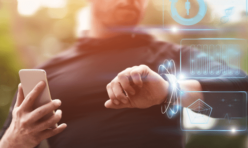 Man looking at watch, healthcare wearable technology, Mass General Brigham, Best Buy, Home Healthcare
