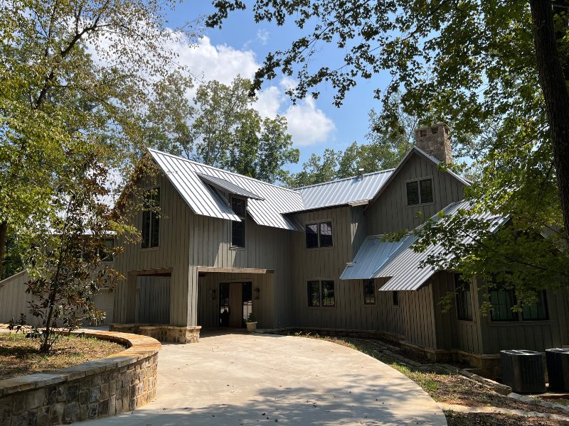 Exterior shot of chalet style house on Wilson lakeshore in Killen Alabama