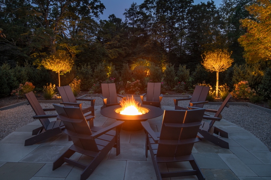 WAC lighting outdoor entertainment area circadian effective landscape lighting human centric Adirondack guest sitting area outdoors