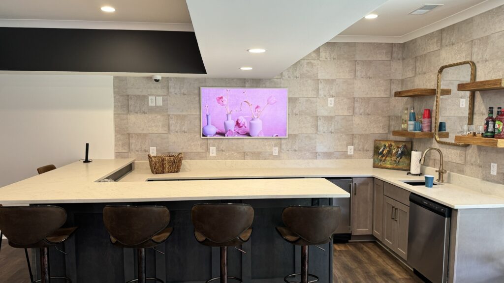 Samsung The Frame Art TV Hanging in Modern Kitchen