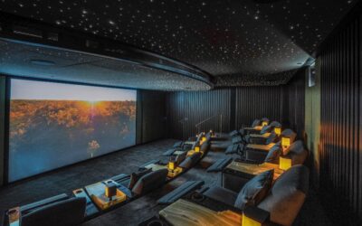 An Unconventional Seating Arrangement Creates Deeply Immersive Home Theater in New Delhi