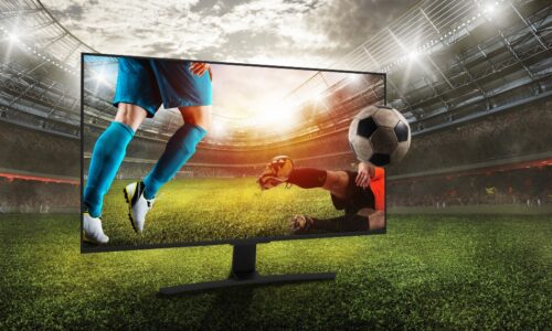 TV in sports stadium meant to simulate immersive sports watching experience in modern day media room