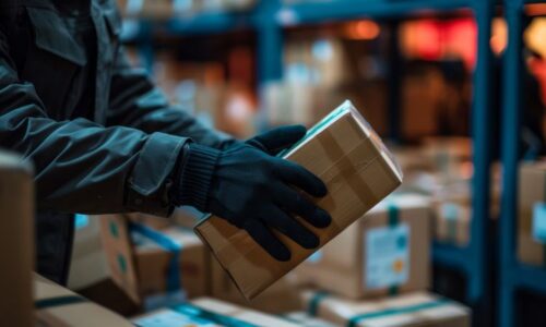 Man holding box meant to represent counterfeit operation recently busted by Shure and other audio manufacturers in China