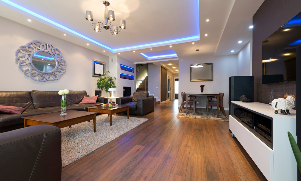 Area with custom LED lighting meant to represent the number of integrators who have been designing and installing lighting systems.