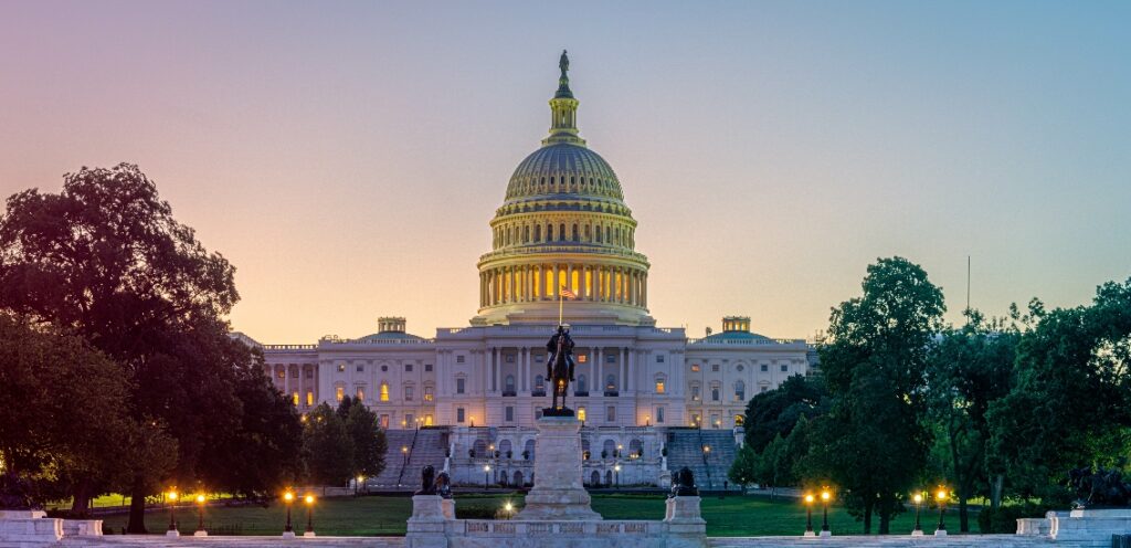 Capitol building meant to represent senate discussions surrounding sports streaming.