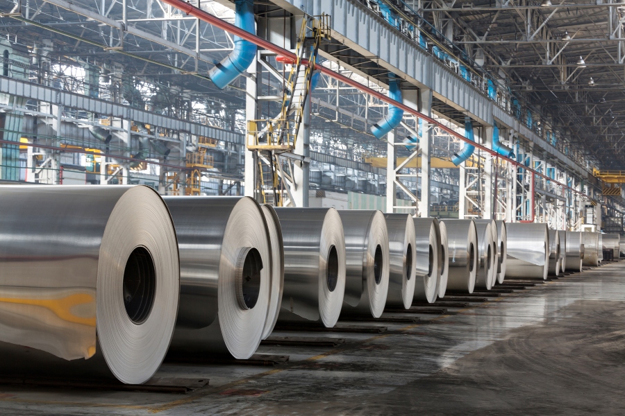 Aluminum rolls at fab plant meant to represent new aluminum tariffs