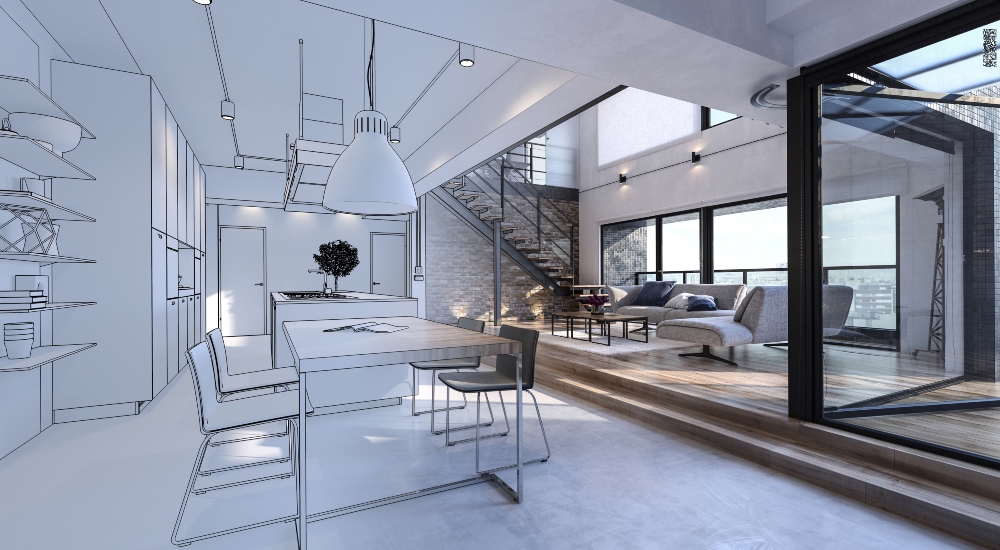 Conceptual image showing a lighting design blueprint transitioning into a completed, illuminated space, symbolizing the value of professional lighting planning.