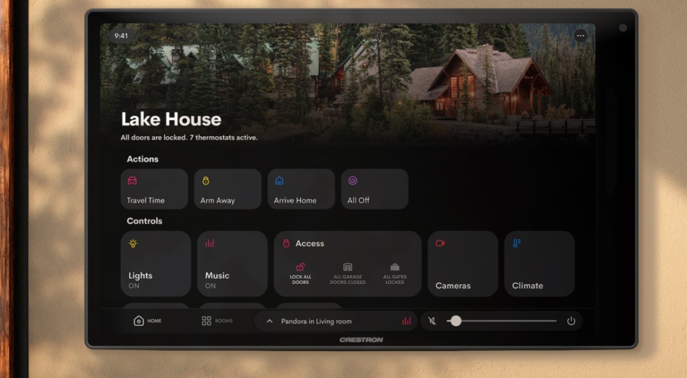 80 Series Touchscreen by Crestron mounted on wall