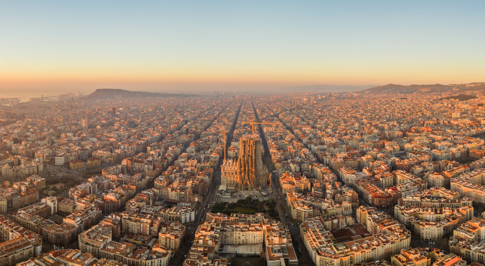 Aerial shot of Barcelona, Spain, the site of ISE 2026 and the representation of international markets for the CE Pro Playback segment of smart home and AV news