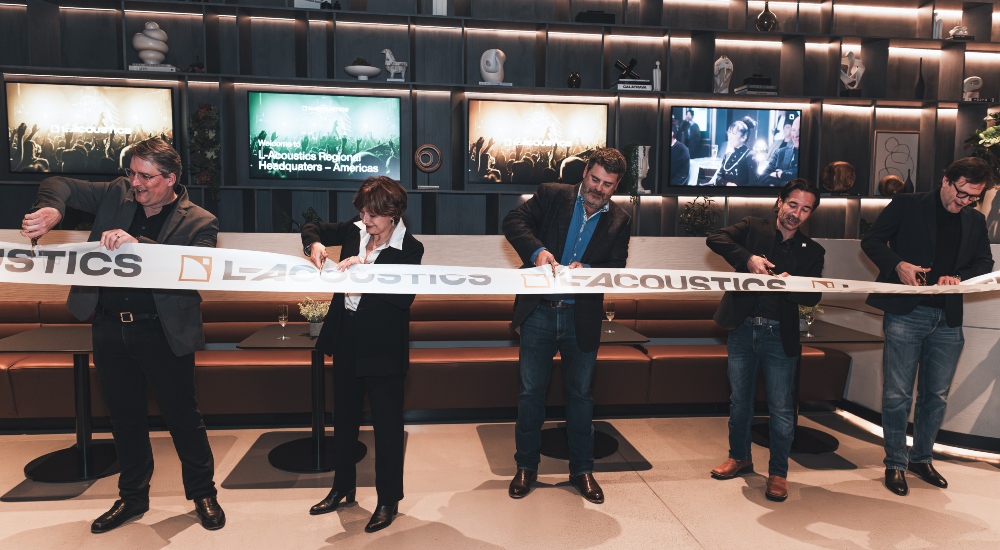 L-Acoustics officially opens its first dedicated Americas regional headquarters at Nashville Yards, marking a significant expansion into the heart of Music City’s creative ecosystem. From L-R: Hervé Guillaume, CEO L-Acoustics Group; Anne Hamlett, Chief People Officer; Bryan Bradley, CEO Americas; Laurent Vaissié, CEO L-Acoustics; Cédric Montrezor, Executive Director of Application. 