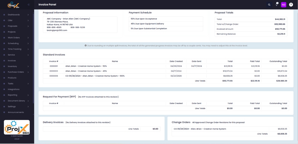 ProjX360 Invoice Panel