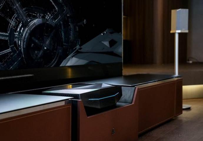 AWOL Vision Vanish TV Cabinet and Fresnel ALR Projector Screen with Aetherion UST projector