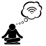 Man engaged in precognition remote viewing with a wi-fi symbol in view meant to represent a playful interpretation of how CIA remote viewing language mirrors best practices for wireless networking