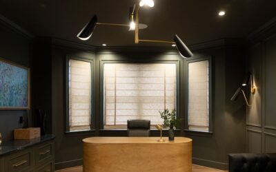 This Color-Drenched Home Office Uses Layered Lighting and Dark Tones for Focus