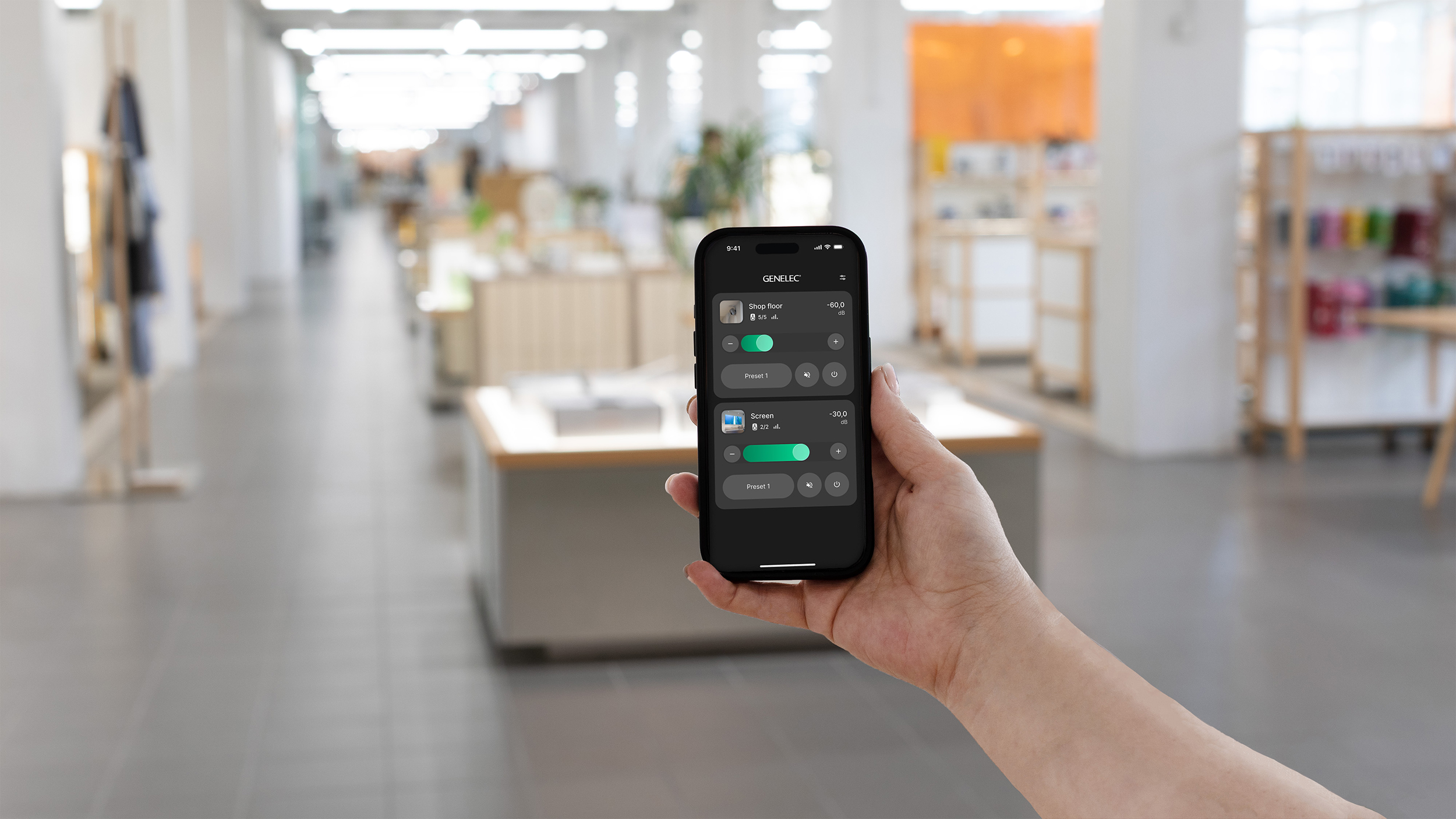 Genelec SmartIP Controller 2.0 Mobile App interface for loudspeakers