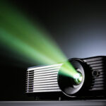 Modern video projector on dark background
