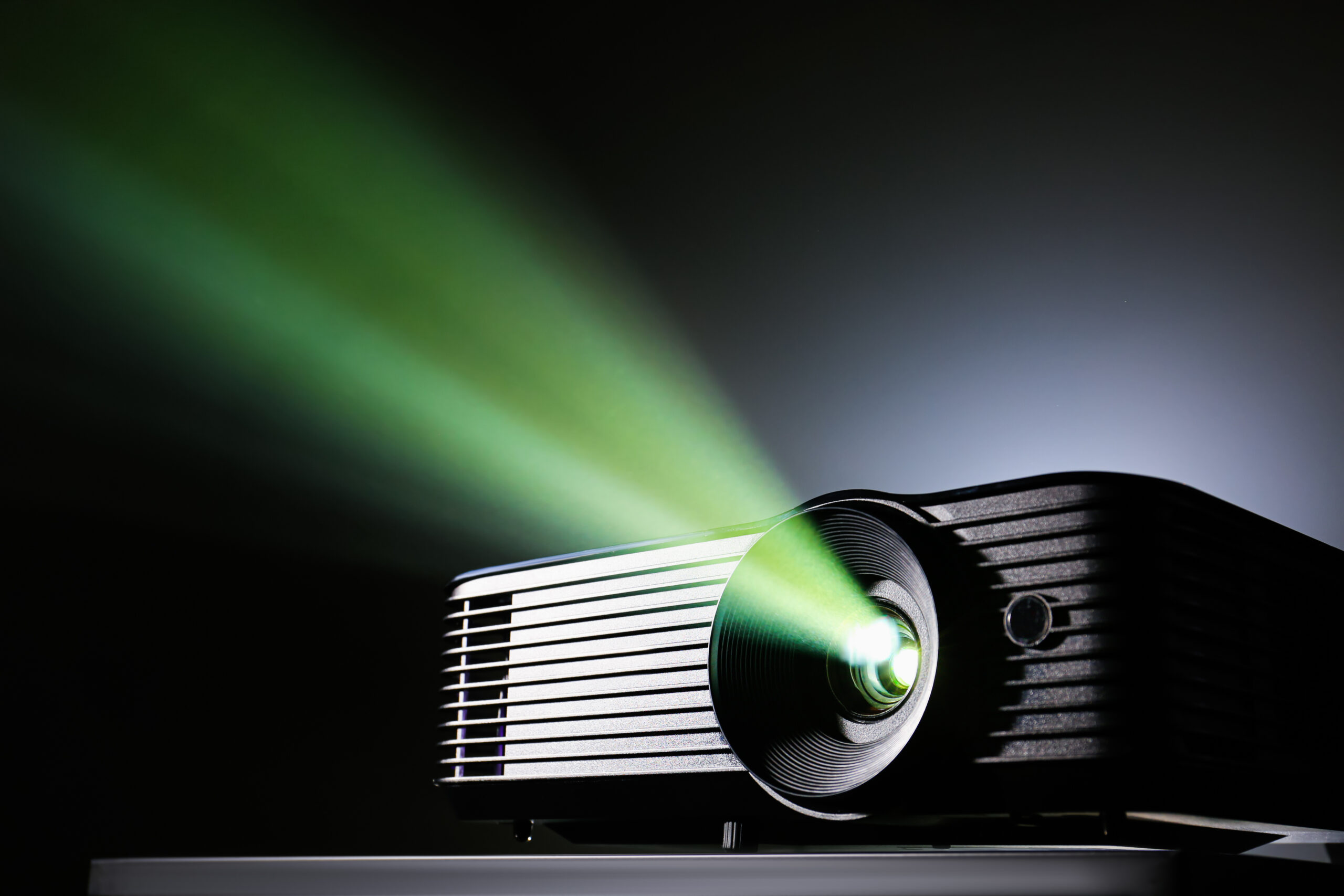 Modern video projector on dark background