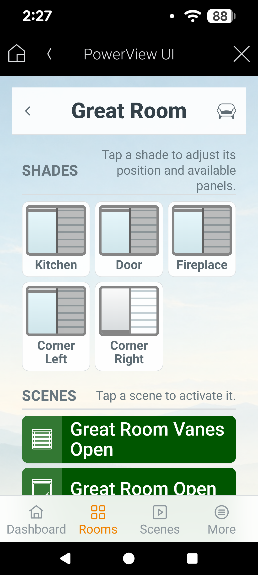PowerView WebUI Control4 Hunter Douglas Shade Control